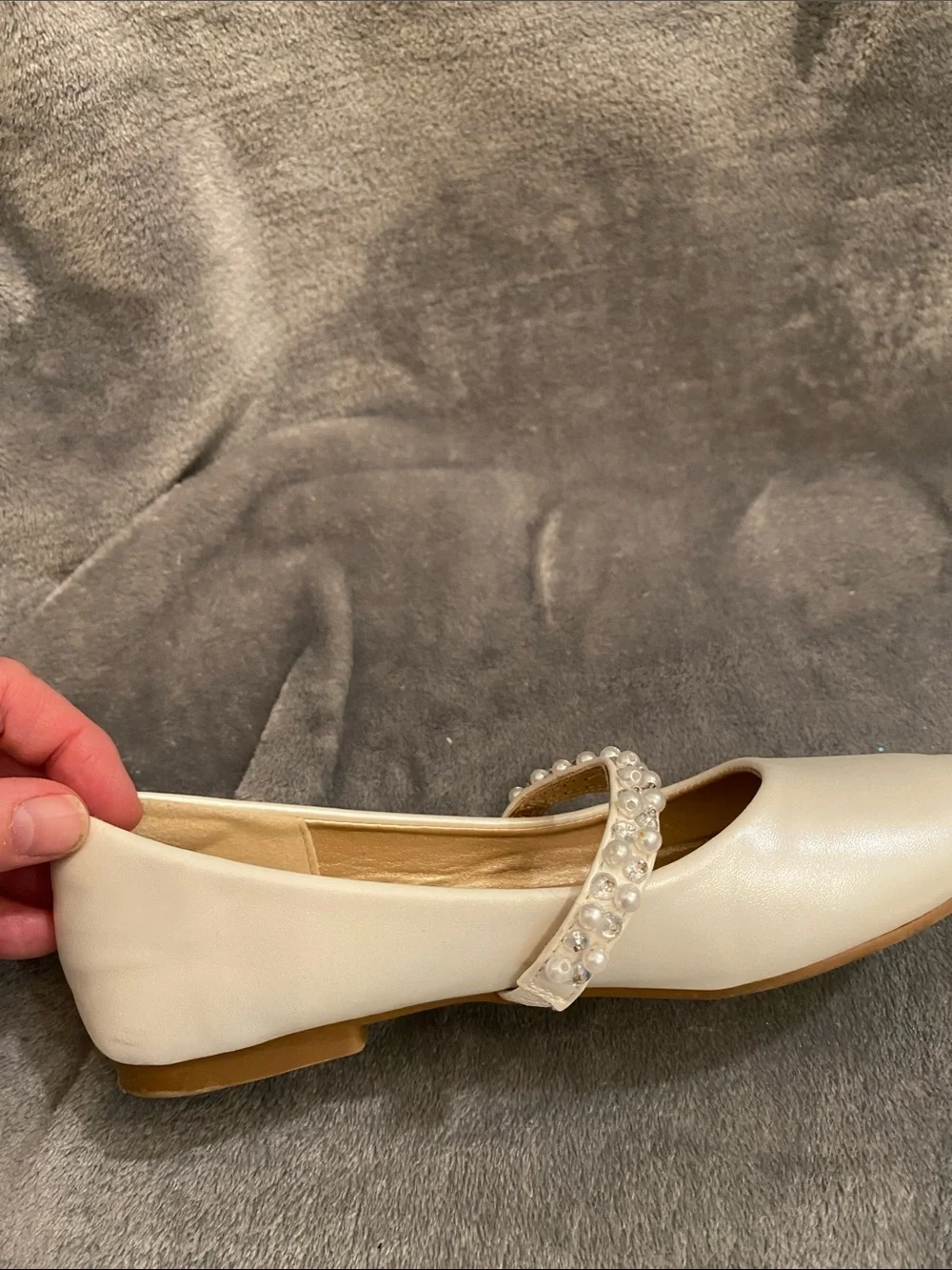 Dream Pairs Cream Pearl-Strap Mary Jane Flats